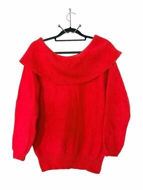 I.B. Diffusion Vintage Red Angora Rabbit Hair Off Shoulder Sweater